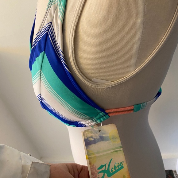 NWT Hobie Boho blue striped bikini top with orange string accents. Medium. Fun. - Picture 4 of 8